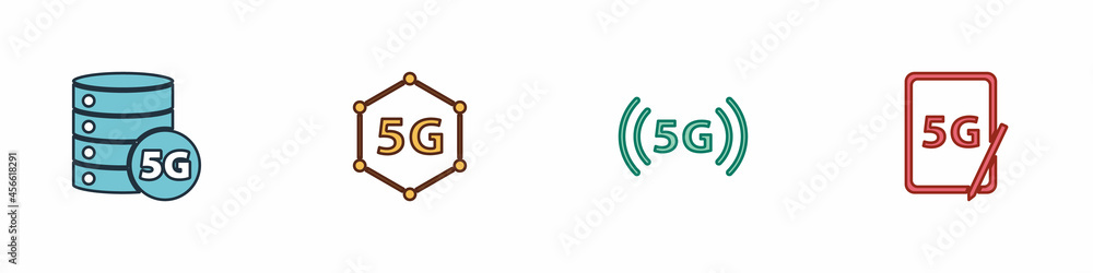 Set Server 5G network, , and Graphic tablet with icon. Vector Set Server 5G network, , and Graphic tablet with icon. Vector