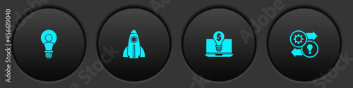 Set Head with lamp bulb, Startup project concept, Light dollar laptop and Human resources icon. Vector