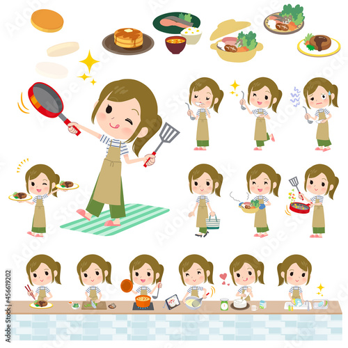 料理に関するカジュアルファッション女性のセット