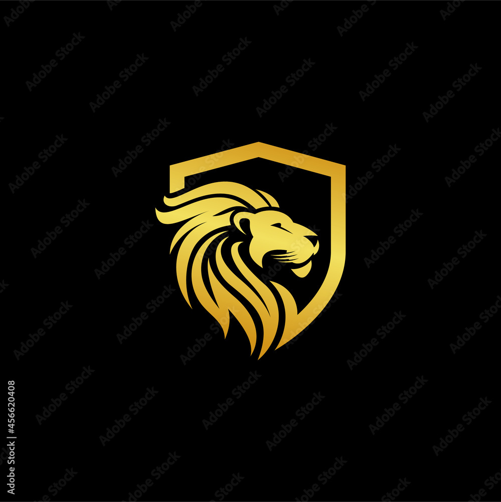 abstract lion head logo with gold shield Stock Vector | Adobe Stock