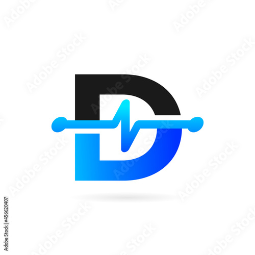 letter d logo with heartbeat concept