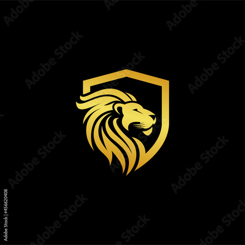 abstract lion head logo with gold shield © SpyArt