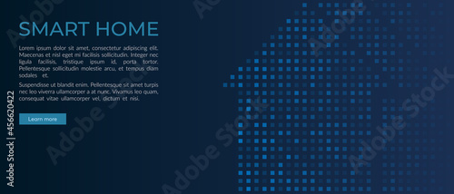 Smart home concept, modern technologies, future. Vector illustration of an abstract house stylistically designed in the form of microcircuits, lines. Web banner design template, site decoration.