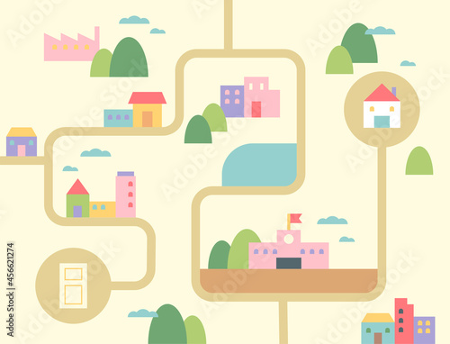 Maze game template. Find your way from home to work. flat design style vector illustration