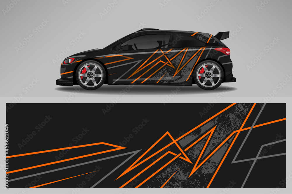 Obraz premium Wrap car vector design decal. Graphic abstract line racing background design for vehicle, race car, rally, adventure livery camouflage.