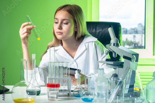Student chemist girl. Educa...