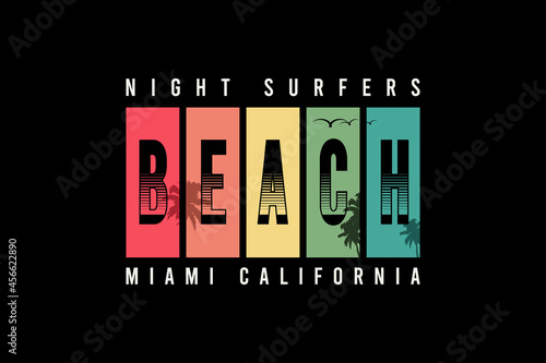 Night surfers beach miami california,t-shirt mockup typography