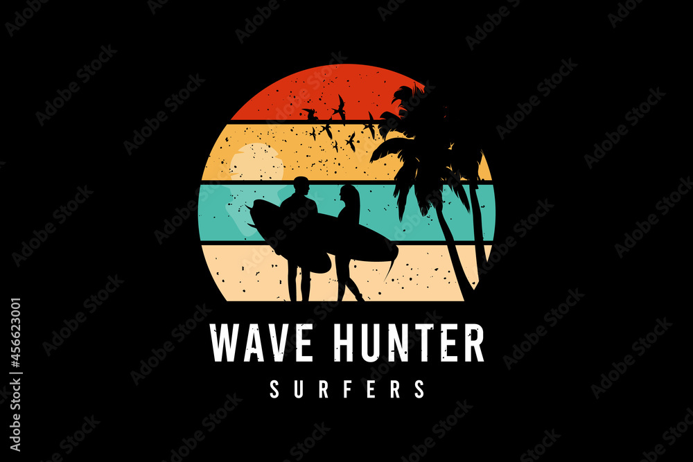 Wave hunter surfers,t-shirt merchandise mockup typography