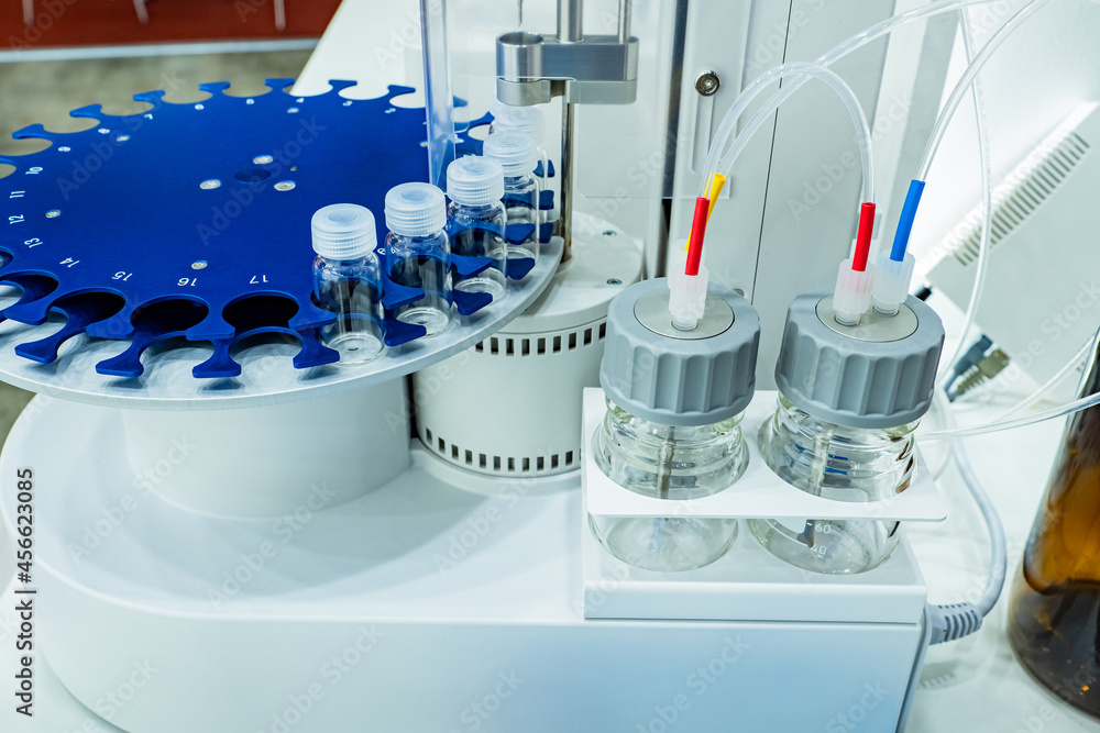 Automatic titrator. Laboratory centrifuge closeup. Laboratory titration device. Automatic