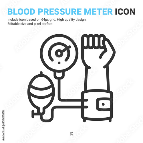 Blood pressure meter icon vector with trendy outline style isolated on white background. Vector simple element illustration medical devices sign symbol icon concept for web, healthcare, ui and project
