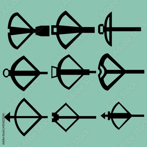 Set of nine crossbow silhouettes. Image for icons, games, sites and more.