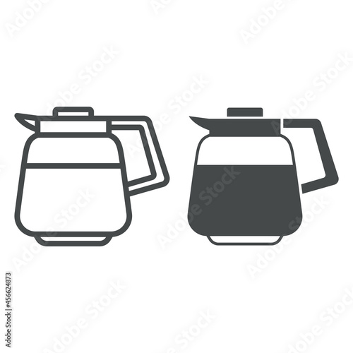 Jug of coffee line and solid icon, catering business concept, glass coffee pot vector sign on white background, outline style icon for mobile concept and web design. Vector graphics.