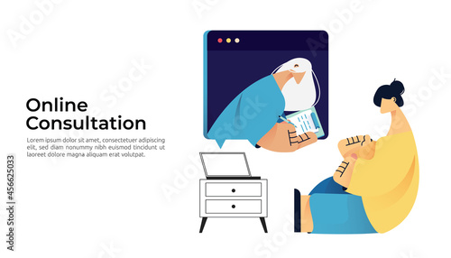 online health care service, medical advice, or psychology consultation. doctor diagnostic support. Psychological help, psychotherapy, consulting patient concept flat style vector illustration