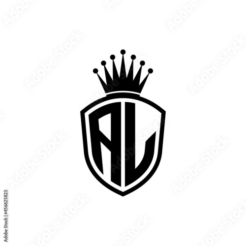 Monogram logo with shield and crown black simple AL