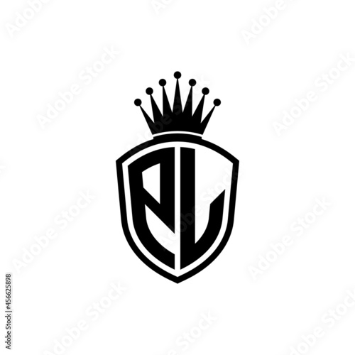 Monogram logo with shield and crown black simple PL