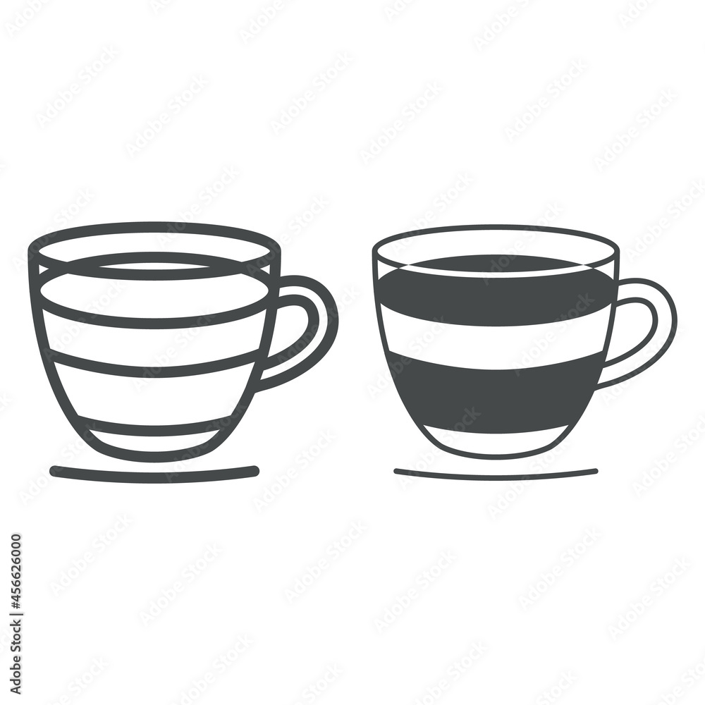 Espresso in glass cup with handle line and solid icon, catering business concept, coffee in cup vector sign on white background, outline style icon for mobile concept and web design. Vector graphics. Espresso in glass cup with handle line and solid icon, catering business concept, coffee in cup vector sign on white background, outline style icon for mobile concept and web design. Vector graphics.