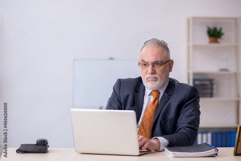 Old male employee working in the office Old male employee working in the office