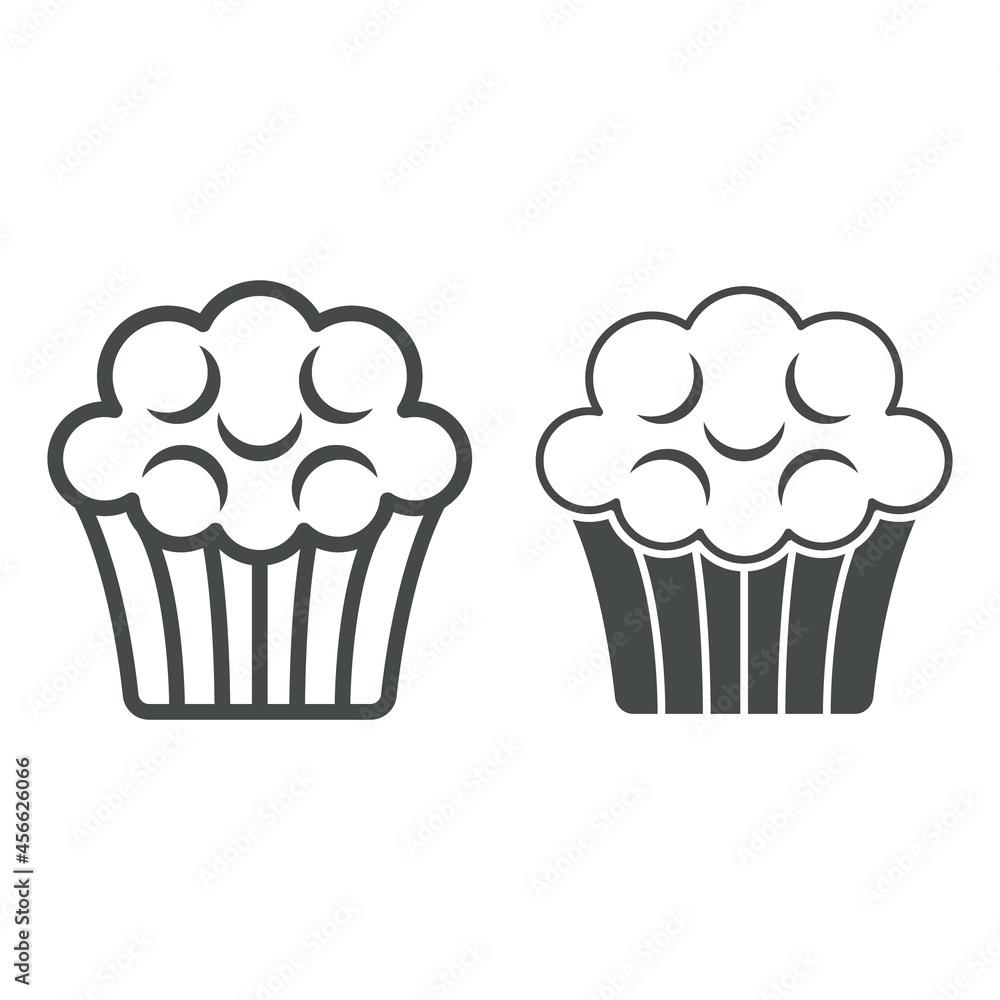 Coffee cake, cupcake, muffin line and solid icon, sweets and desserts concept, pastry vector sign on white background, outline style icon for mobile concept and web design. Vector graphics. Coffee cake, cupcake, muffin line and solid icon, sweets and desserts concept, pastry vector sign on white background, outline style icon for mobile concept and web design. Vector graphics.