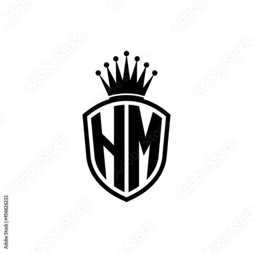 Monogram logo with shield and crown black simple HM