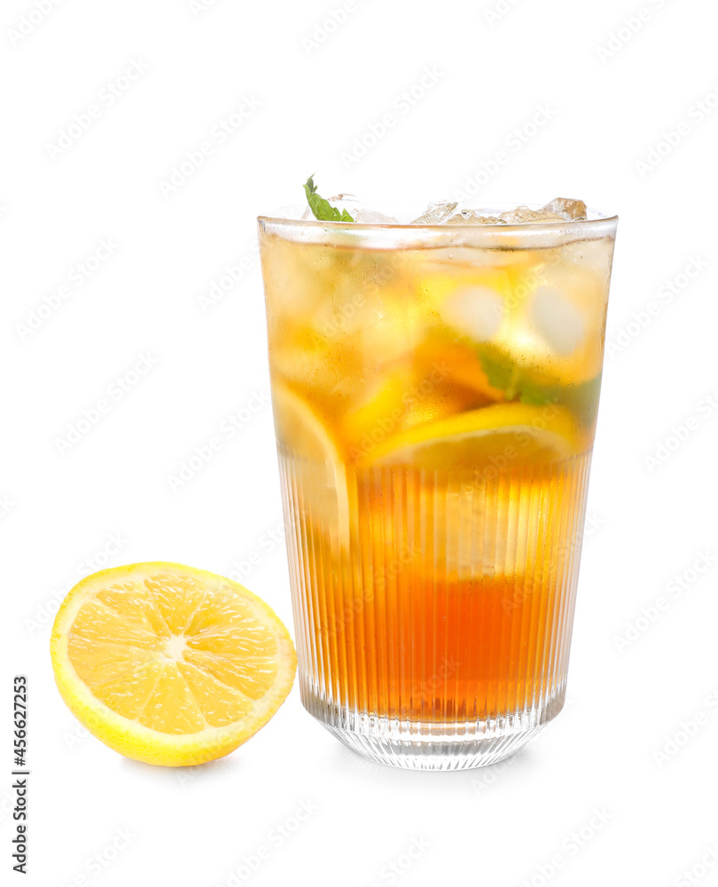 Glass of tasty Long Island iced tea on white background Glass of tasty Long Island iced tea on white background