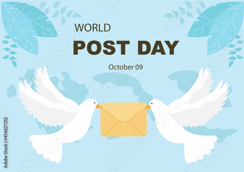 World Post Day Background Which is Celebrated on October 9 with Mail Box, Map, Bird or Letter for Greeting, Poster, Profile Photo. Vector Illustration