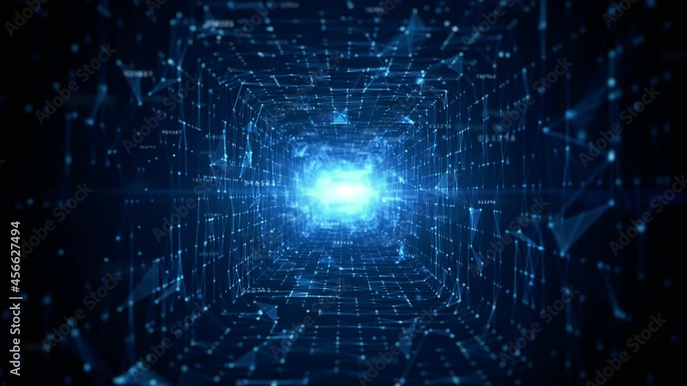 Tunnel Sci-Fi Digital Cyberspace, Digital Data Network and Blockchain Connections. Technology Digital Data Background Concept. Tunnel Sci-Fi Digital Cyberspace, Digital Data Network and Blockchain Connections. Technology Digital Data Background Concept.