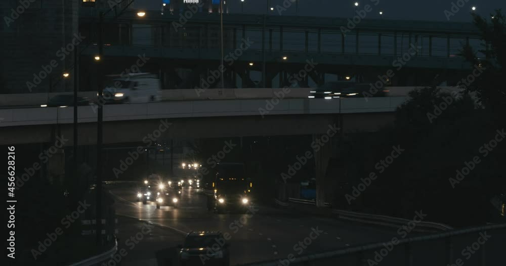 Traffic on the Delaware Expressway, with PATCO train on bridge Traffic on the Delaware Expressway, with PATCO train on bridge