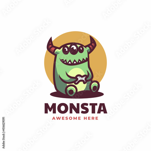 Vector Logo Illustration Monster Mascot Cartoon Style.