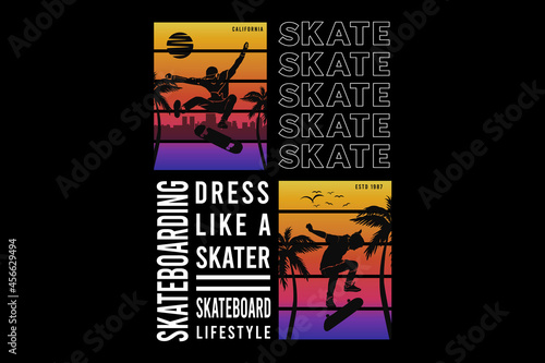 Skateboarding, design sleety retro style. photo