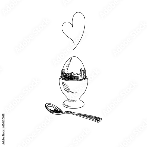 Boiled egg hand drawn black and white vector illustration