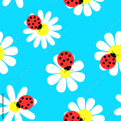 Seamless ladybugs and flowers the vector illustration.
