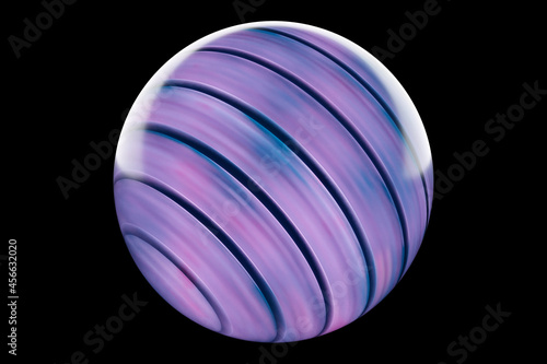 3d illustration geometric volumetric figure blue-purple   ball with a shadow  on black  isolated background