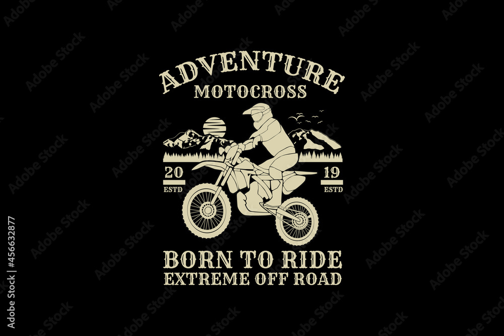 Adventure motocross, design silhouette retro style