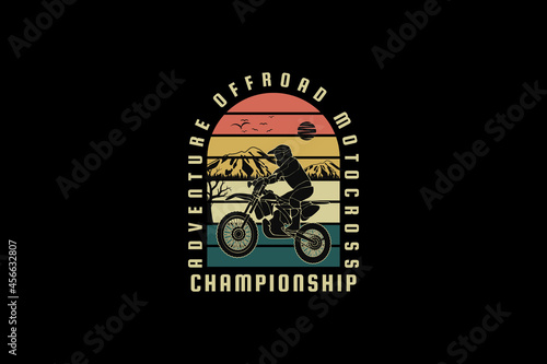 Adventure off road motocross, design silhouette retro style