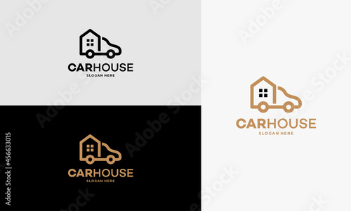 Simple Car House Garage logo designs concept vector, Outline House Moving Truck Logo Template Design Vector, Emblem, Design Concept