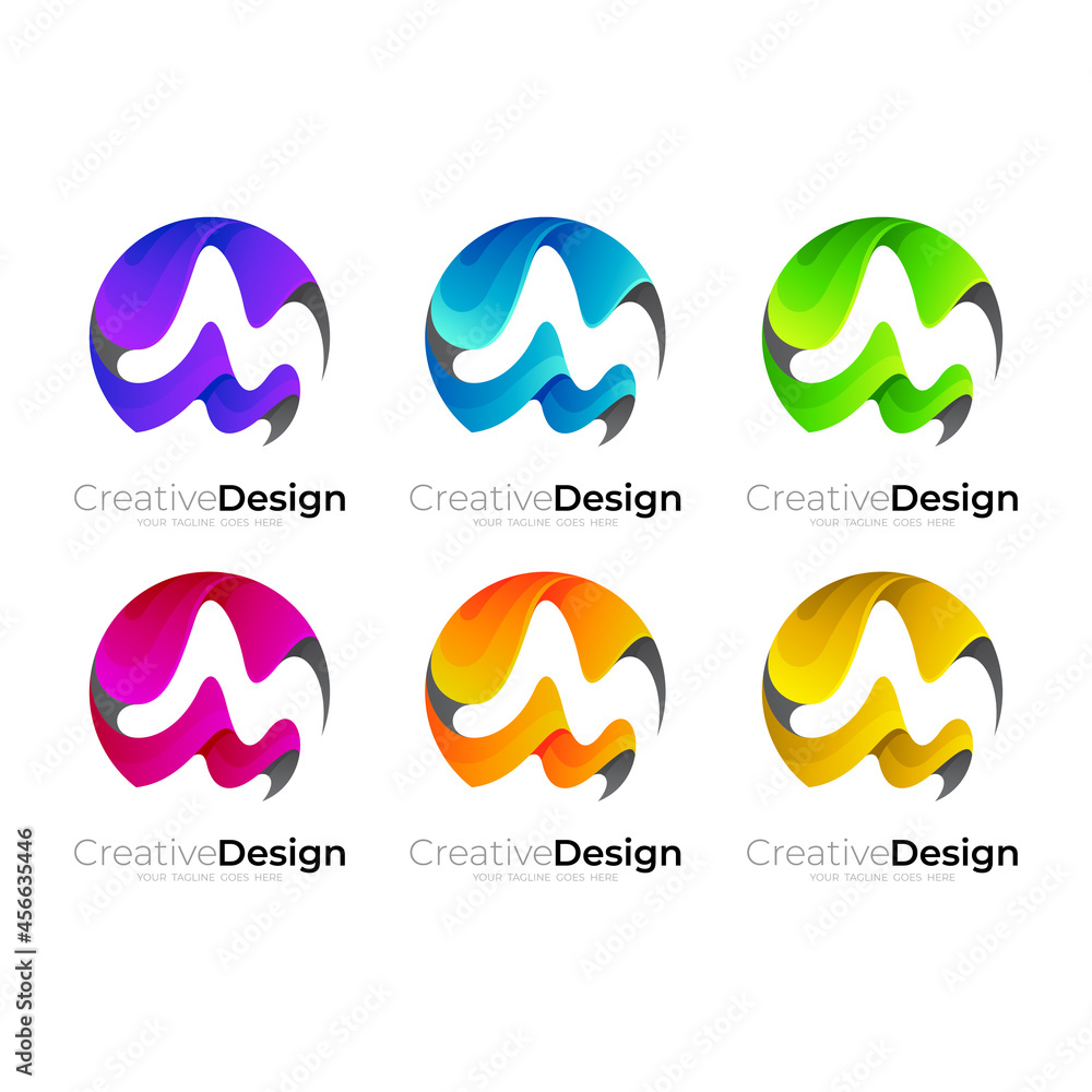 Set letter M logo with 3d colorful design, glossy icons Set letter M logo with 3d colorful design, glossy icons