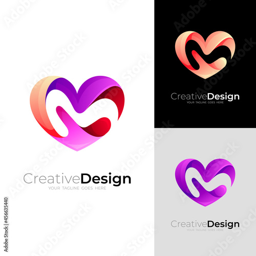 Love logo and Letter M design combination, charity icon