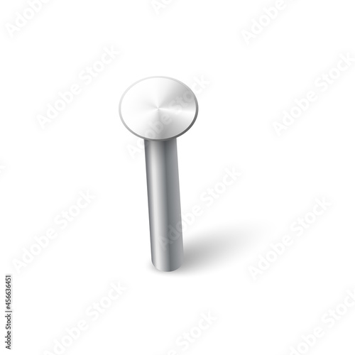 Metal straight nail with round cap hammered in wall a realistic illustration