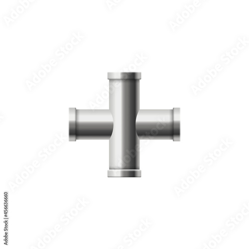 Four cross pipes connector in realistic vector illustration isolated