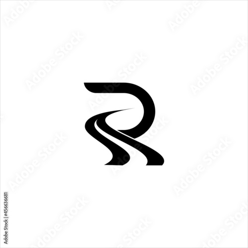 creative letter R logo design and swoosh river vector illustration