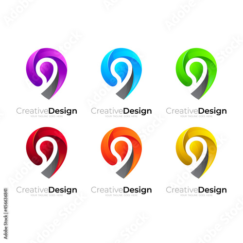 Set location logo with colorful design , 3d style