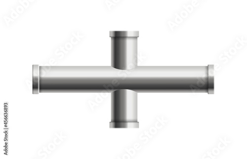 Connection from crossed metal plumbing tubes for construction of pipeline.