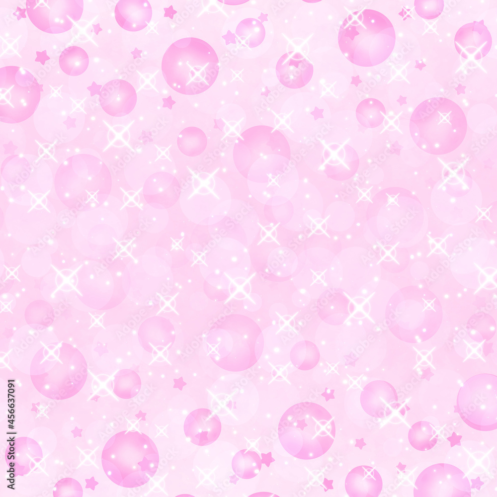 シャボン玉のキラキラ背景　正方形　ピンク