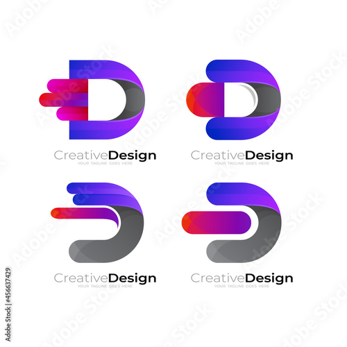 Set letter D logo with swoosh design illustration