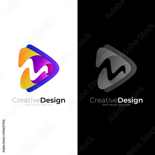 Play logo and letter M design combination, audio logo