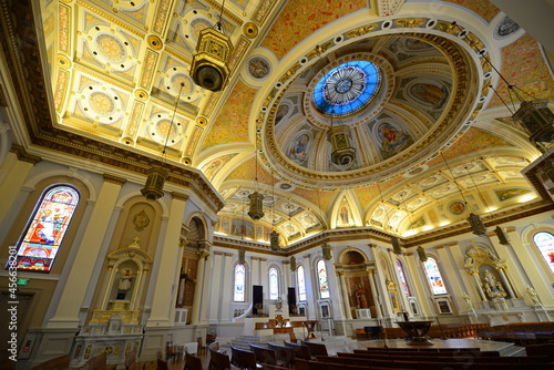 Interior of San Jose Cathedral. Basilica of St. Joseph was built in 1885 at 80 S Market Street in downtown San Jose  California CA  USA.