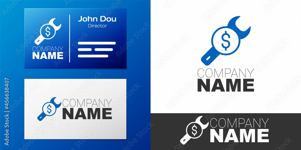 Obraz premium Logotype Repair price icon isolated on white background. Dollar and wrench. Logo design template element. Vector