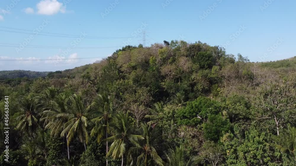 Aerial view of trees in Indonesian mountains with blue sky Aerial view of trees in Indonesian mountains with blue sky