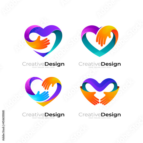 Charity logo design vector, love and hand design social