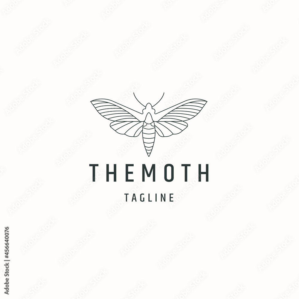 Fototapeta premium Moth line art logo icon design template flat vector illustration
